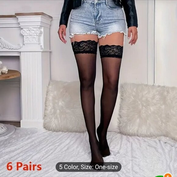NWT Women's Sheer Thigh-high Lace Trim Stockings Thigh-high Nylons - Picture 5 of 12